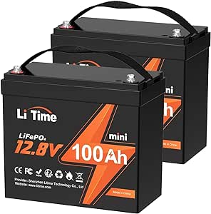 LiTime 12V 100Ah Mini LiFePO4 Lithium Battery (2 Pack), Upgraded 100A BMS, Up to 15000 Cycles, Max. 1280Wh Energy LiFePO4 Battery in Small Size, Perfect for RV, Solar, Trolling Motor