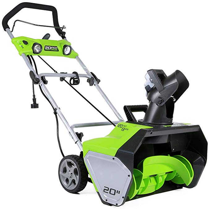 Greenworks 20-Inch 13 Amp Corded Snow Thrower With Light Kit 2600202