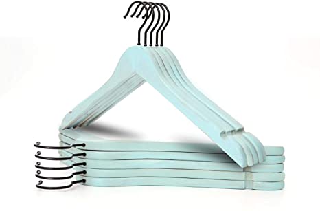 Topline Classic Wood Shirt Hangers - Vintage Blue Finish (10-Pack)