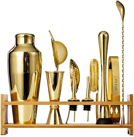 Jillmo Bartender Kit, 11-Piece Gold Cocktail Set with Bar Accessories