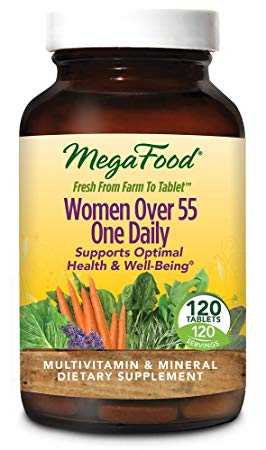 MegaFood - Women Over 55 One Daily, Multivitamin Support for Healthy Energy Production and Strong Bones with Vitamins C and D3, and Methylated Folate, Vegetarian, Gluten-Free, Non-GMO, 120 Tablet