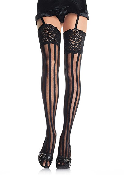 Leg Avenue Women's Striped Thigh-High Stocking With Lace Top
