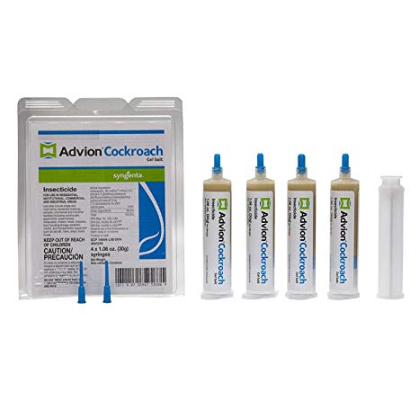 Syngenta Advion 4 Tubes and 4 Plungers Cockroach German Roach Pest Control Insecticide Bait Gel, Kill German, American, Australian, Smoky, Brown