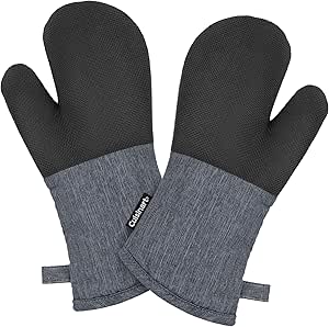 Cuisinart Kitchen Oven Mitts – Heat-Resistant Kitchen Mitts for Oven with Non-Slip Neoprene Palm, Long Cuff, and Cotton Filling – Durable Oven Gloves for Cooking, Baking, & Grilling (Chambray)