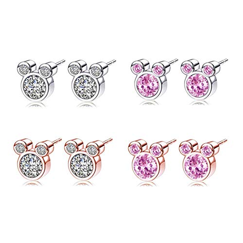 AIDSOTOU 4 Pairs Mouse Animal Stud Earrings Birthstone Earrings Stud for Women Girl Birthday