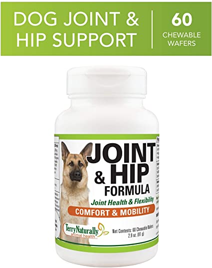 Terry Naturally Animal Health Joint & Hip Formula - 60 Chewable Wafers - Dog Hip and Joint Supplement with Curcumin, Promotes Comfort & Mobility - Canine Only - 60 Servings