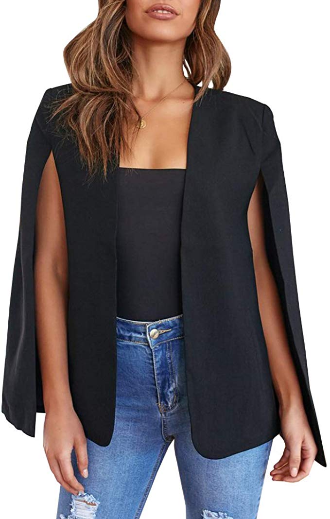GAMISOTE Womens Cape Blazer Split Open Front Cloak Jacket Workwear