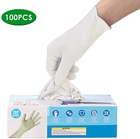 100 Pcs Gloves, Disposable, Powder Free Industrial Gloves, Latex Free, Cleaning Glove Ship from USA,Arrive in 7-10 Days (M, White)