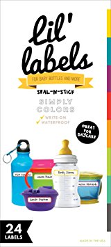 Bottle Labels, Write-On, Waterproof Labels for Baby Bottles for Daycare (Simply Colors)