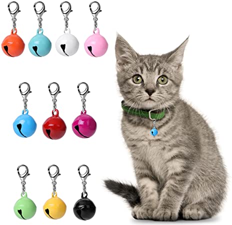 10 Pcs Cat Dog Collar Bells, Jingle Bell for Cat Collar, Dog Collar Charms, Colourful Pet Small Bells with Clasps, Pet Collar Accessories, Festival Party DIY Crafts Decoration, 10