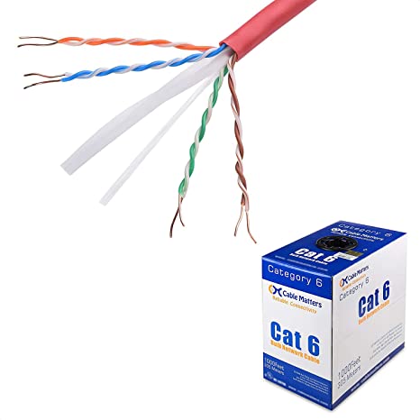 Cable Matters UL Listed in-Wall Rated (cm) Bare Copper Cat 6, Cat6 Bulk Cable (Cat6 Ethernet Cable 1000 Feet) in Red