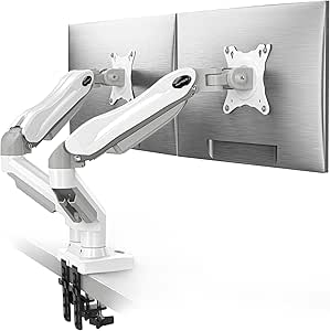 HUANUO Dual Monitor Mount-Monitor Stand with C Clamp/Grommet Mounting Base up to 30 Inch Computer Screens,Adjustable Spring Dual Monitor Arm with VESA- Each Arm Holds 4.4 to 19.8lbs-White