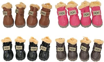 WINSOON Dog Australia Boots Pet Antiskid Shoes Winter Warm Skidproof Sneakers Paw Protectors 4-pcs Set (Size 1, Dark Brown)