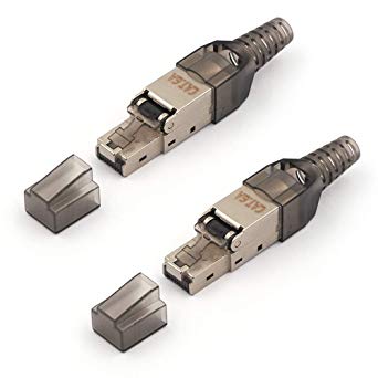 VCE 2-Pack Tool-Free RJ-45 Cat7 Cat6A Field Connection Modular Plug, Cat7 Cat6A RJ45 Shielded 23/24AWG Installation Cable