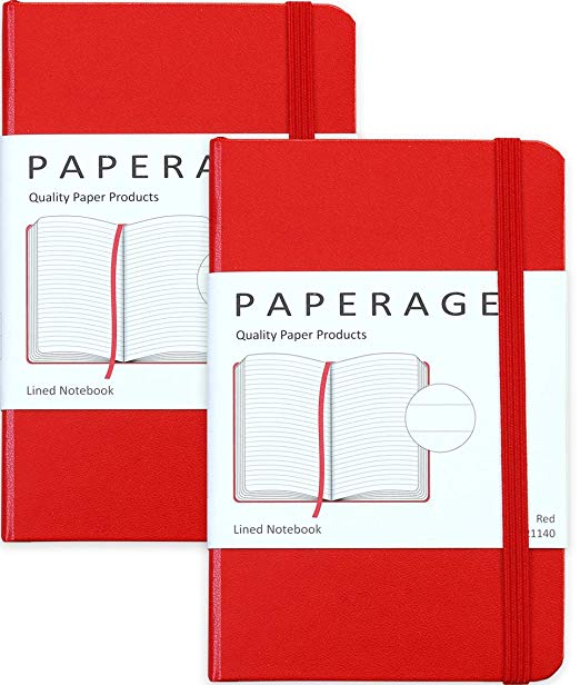 2-Pack Pocket Notebook Journal Notepad Small, College Ruled, 3.7" x 5.6", Hard Cover Mini Journal, 100 GSM Thick Paper, Inner Pocket (Red Lined)