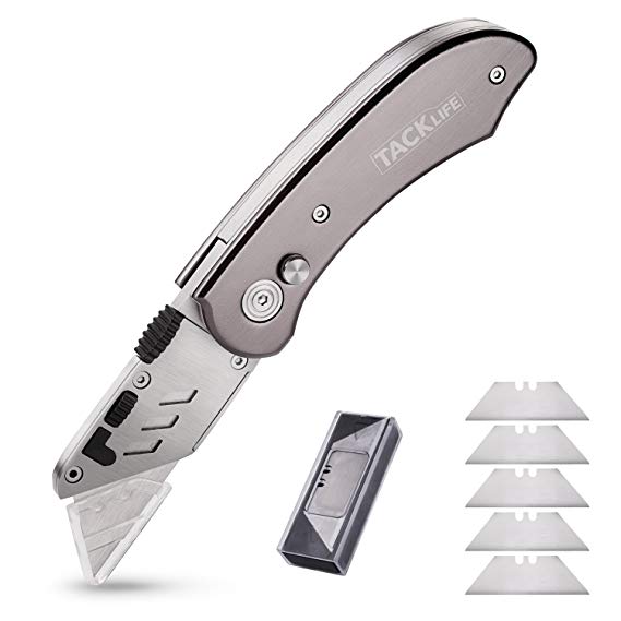 Utility Knife, Tacklife UKH01 Box Cutter - Heavy Duty Utility Knife with 5 Extra Replaceable Blades, Lightweight Aluminum Body, Lock-Back Design and Quick Change Blades