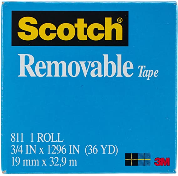 3M 811 Scotch Magic Removable Tape, Matte Finish, 3/4" x 1296"