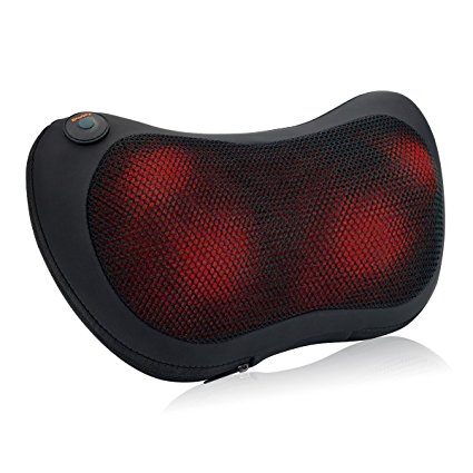 Neck Pillow Massage, ieGeek Electric Shiatsu Car Massage Pillow Deep Kneading Massager Shoulder Lumbar Legs Foots Massager Pillow with Heat, Stress Pain Relief Massage for Car Home Office Chair, PU Leather/Black