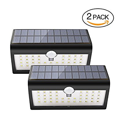 2 PACK BBOUNDER 38 LED Solar Powered Wall Lighting with Motion Senor Outside Lighting Fixtures Wireless Security for Garden Porch Pathway Patio Fence Garage Driveway