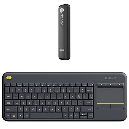 ASUS CHROMEBIT CS10 Stick-Desktop PC & Logitech Wireless Touch Keyboard K400 Plus with Built-In Touchpad