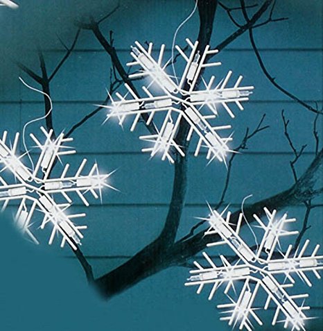 Set of 10 Clear Lighted Twinkling Snowflake Icicle Christmas Lights - White Wire