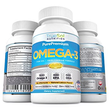 True Sol - Omega 3 Fish Oil - Triple Strength Fish Oil Supplement (1,500mg Omega 3 Fatty Acids: 600mg DHA   800 Mg EPA Per Serving)