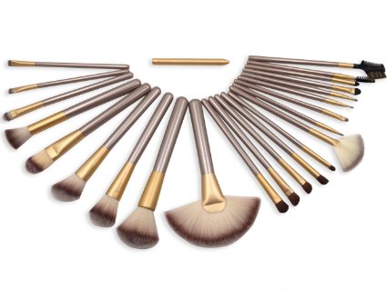 eNilecor 24 PCS Professional Makeup Brushes Set Natural Cosmetic Brush Set with Leather Cae Bag for Eyeliner Face Concealer(Gloden 24PCS)