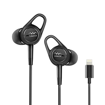 iPhone Earbuds, Linner Active Noise Cancelling Headphones Lightning In-Ear Wired Earphone w/ Built-In Mic and Remote (Comfortable and Secure Fit, MFi Certified) for iPhone X 8 7 6 Plus, iPad, iPod -Black