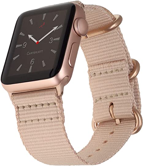 Carterjett Compatible with Apple Watch Band 38mm 40mm Blushed Cream Nylon Replacement Strap Breathable Woven Rose Gold Adapters Buckle iWatch Series 5 4 3 2 1 (38 40 S/M/L Blushed Cream)