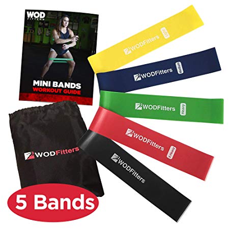 WODFitters Mini Bands Set - 5 Exercise Workout Resistance Bands - Choose 10" or 12" Exercise Loops - Workout Flexbands for Stretching, Physical Therapy, Rehab, Home Fitness and Muscle Activation