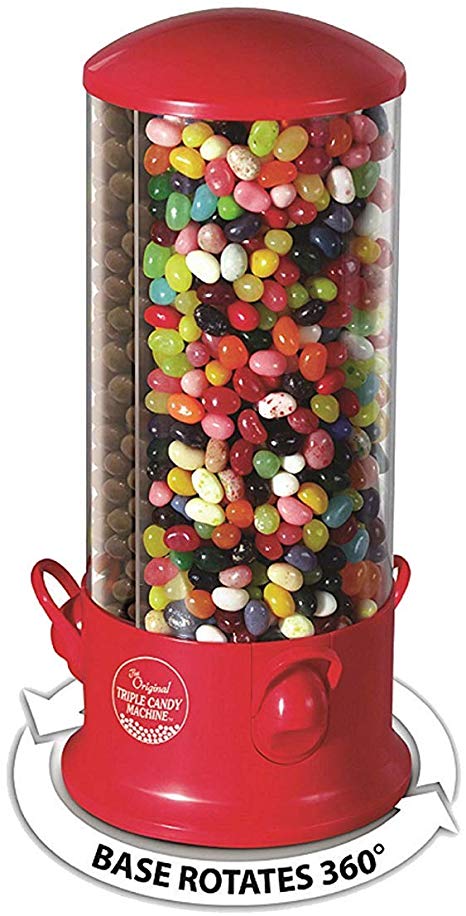 Triple Compartment Candy Machine | Cool Countertop or Desk Candy Dispenser for Kids and Adults | Offer 3 Different Candy Snacks | Unique 360 Degree Spin | Classic Red
