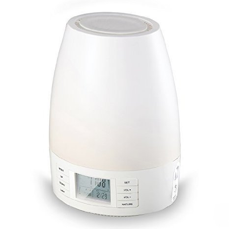 Hangsun Wake-up Light Sunrise Alarm Clock iSunny S80 LED Night Lamp With 7 Natural Sounds FM Radio APP Control (White)