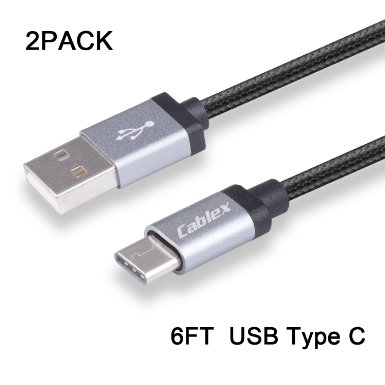 Cablex 2Pack 6ft Braided Micro USB 20 Type C Cable with Reversible Connector for 2015 New Macbook 12Nexus 6P5XOnePlus 2Lumia 950950XLChromeBook PixelNokia N1 Black