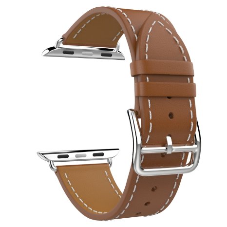 Apple Watch Band Series 1 Seris 2, MoKo Luxury Genuine Leather Smart Watch Band Strap Single Tour Replacement for 38mm Apple Watch 2015 & 2016 All Models, BROWN (Not Fit 42mm Versions)