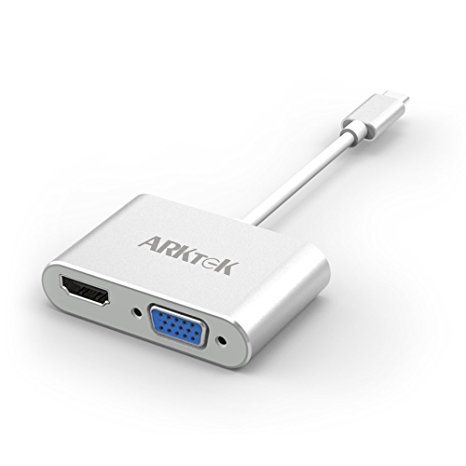 USB-C to VGA HDMI Adapter, ARKTEK USB Type C (Thunderbolt 3) Convert to Dual Video Audio Supports Up to 4K (HDMI) Hub for Apple MacBook Chromebook Pixel and more (Aluminum, Silver)