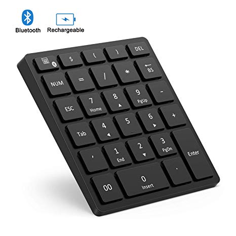 Rechargeable Wireless Numeric Keypad, Jelly Comb Slim 2.4GHz Wireless Number Pad with USB Receiver, Full Size 28-Key Numpad for Laptop, Notebook, PC, Desktop and More (Black)