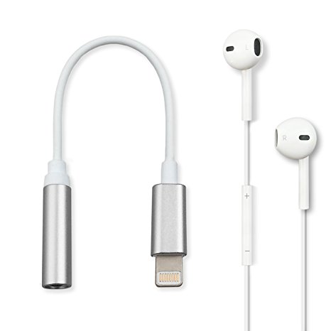 iPhone 7/7 Plus Earphone Adapter, Lightning to 3.5mm Audio Jack Adapter Converter (Silver)