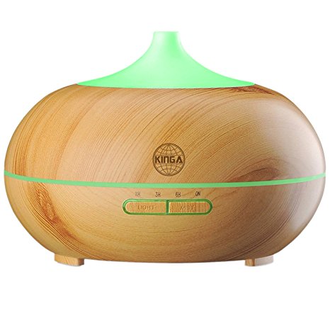KINGA Aroma Diffuser 300ML Essential oil Diffuser Electric Ultrasonic Humidifier Aromatherapy Cool Mist Humidifier, Air Purifier, 7 Color LED light 4 time-setting Classic Light-Wood Grain, Whisper-Quiet