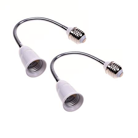 2pcs E27 to E27 LED Light Bulb Lamp Holder Flexible Extender Adaptor Goose-neck, 12inches Length