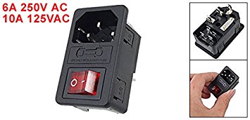 URBEST Power Socket Switch IEC 320 C14 Red Light Rocker Inlet Male Supply Connector Plug