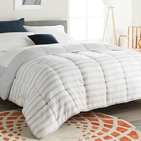 LINENSPA Reversible Striped Down Alternative Quilted Comforter with Corner Duvet Tabs - King Size