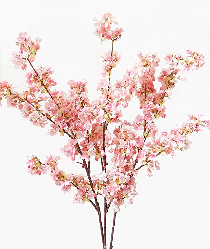 39 Inch Artificial Cherry Blossom Branches Flowers Silk Peach Flowers Arrangements for Home Wedding Decoration (3 pcs Pink)
