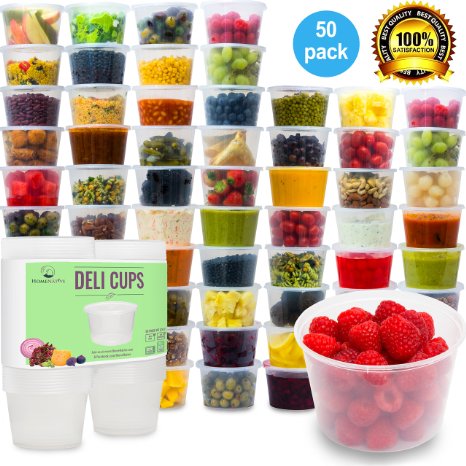 Plastic Food Storage Containers with Lids - Restaurant Deli Cups  Foodsavers for Party Supplies Baby and Portion Control - Kids Lunch Boxes - Watertight  Leakproof Takeout Kitchen Set 152oz 50pcs