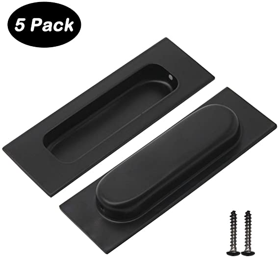 5 Pack Rectangular Flat Plate Flush Recessed Sliding Pocket Door Handles,Insert Black Handles for Sliding Pocket Barn Door or Cabinet