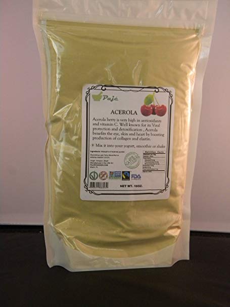 Acerola Powder Berry Fruit 16oz - 1lb Vita C, Antioxidant, Better Skin, Immune System   PAJE (16oz)