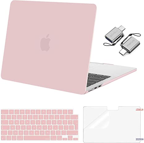 MOSISO Compatible with MacBook Air 13.6 inch Case 2022 M2 A2681 Chip with Liquid Retina Display Touch ID, Plastic Hard Shell&Keyboard Cover&Screen Protector&Type C Adapter 2 Pack, Baby Pink