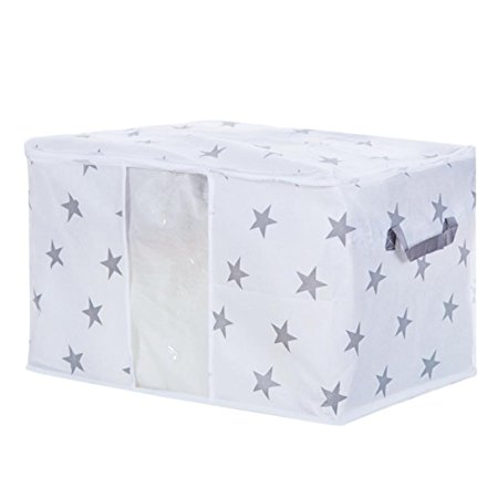 SMYTShop Foldable Storage Bag with Zipper Clothes Blanket Quilt Closet Sweater Organizer Box Pouches (Medium, Stars)