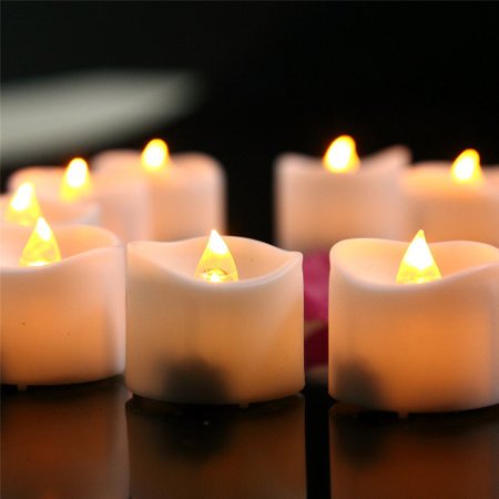 Micandle 12pcs Amber Yellow Flickering Flameless Candles with Timer - 6 Hours on and 18 Hours Off - Battery Operated Candles Flashing LED Tea Lights for Weddingparty and Birthday Christmas Halloween