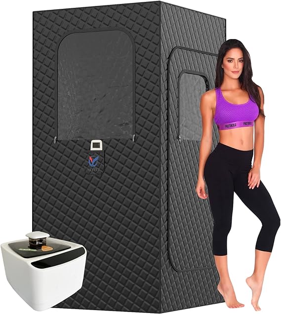 Portable Sauna Tent, Full Size Personal Sauna Home Spa, One Person Relaxation, 2.6 Liters 1000 Watt Portable Steamer Sauna,Remote Control（Black, 31.5" L*31.5" W*70.9" H）