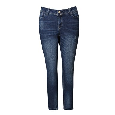 MSSHE Women's Plus Size Vintage Stretchy Jeans
